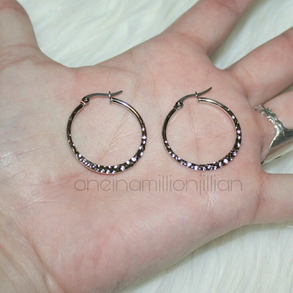 Stainless Steel Hammered Texture Hoop Earrings - Picture 4 of 4